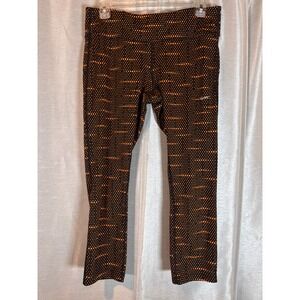 Nike Dri-Fit Women Running Capris Pants Black Orange Dot‎ Athletic Leggings L